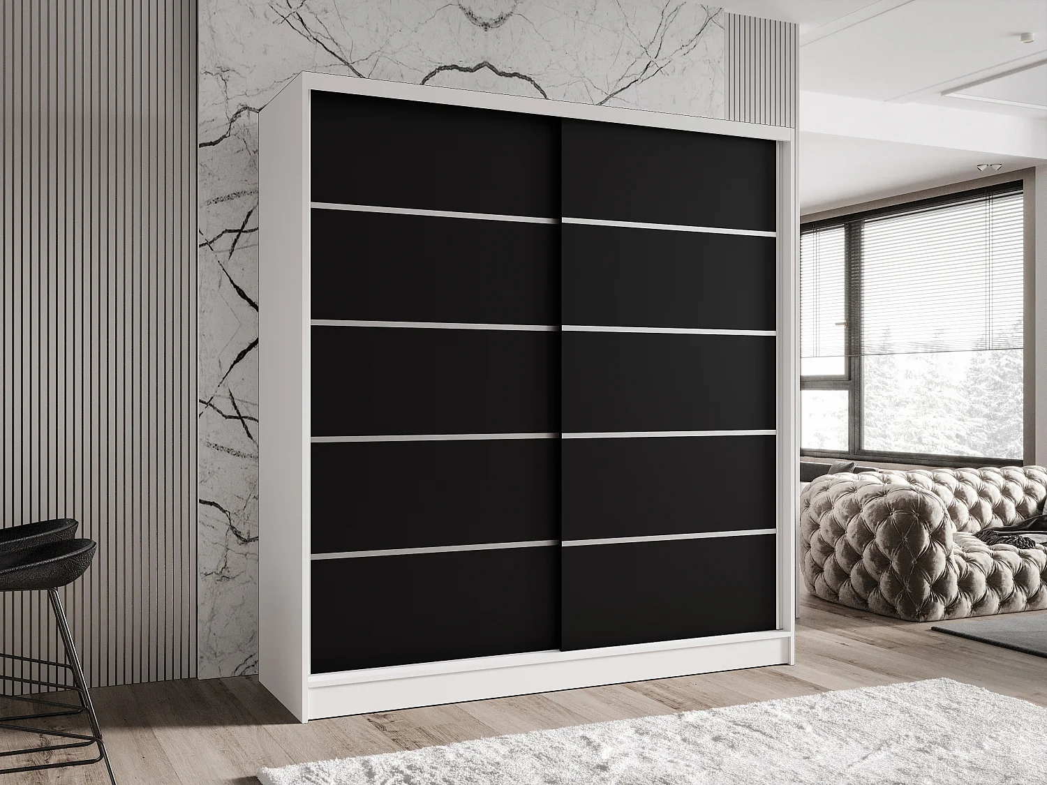 Zweitüriger Schiebeschrank TORONTO T4 Weiß/Schwarz