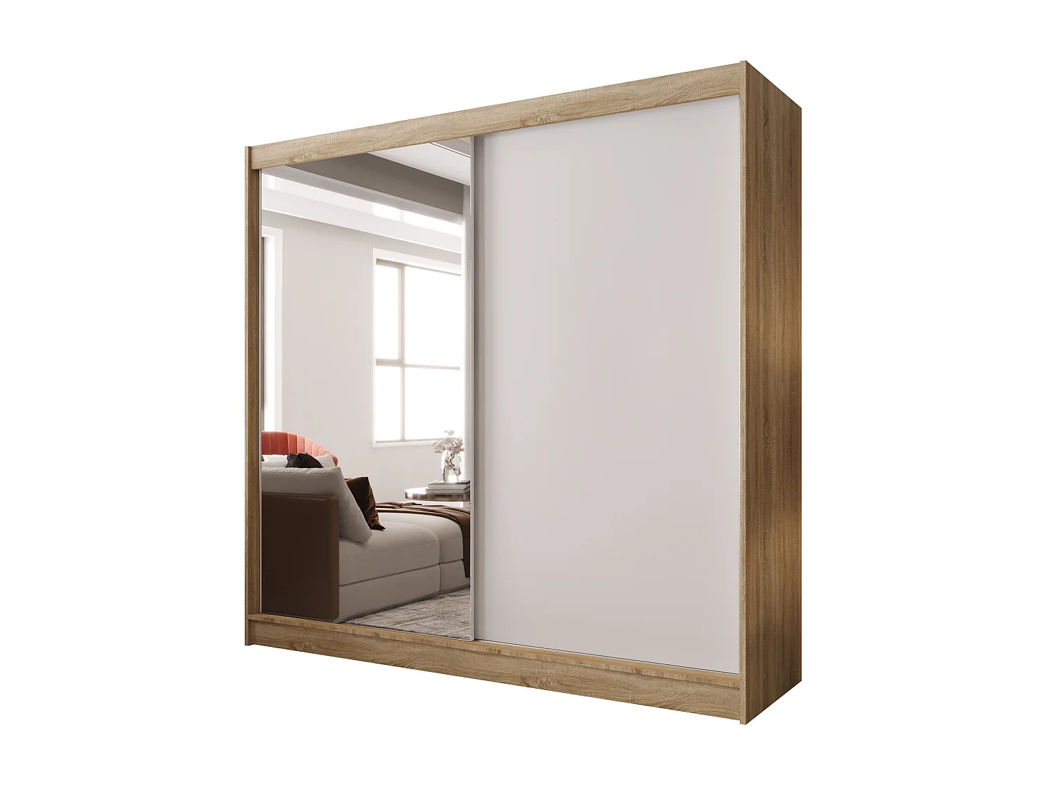 Zweitüriger Schiebeschrank mit Spiegel BOSTON  B1 Sonoma/Weiß