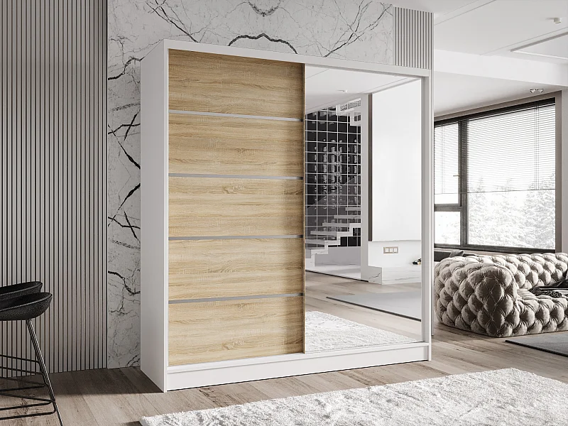 Zweitüriger Schiebeschrank mit Spiegel TORONTO T3 Weiß/Sonoma