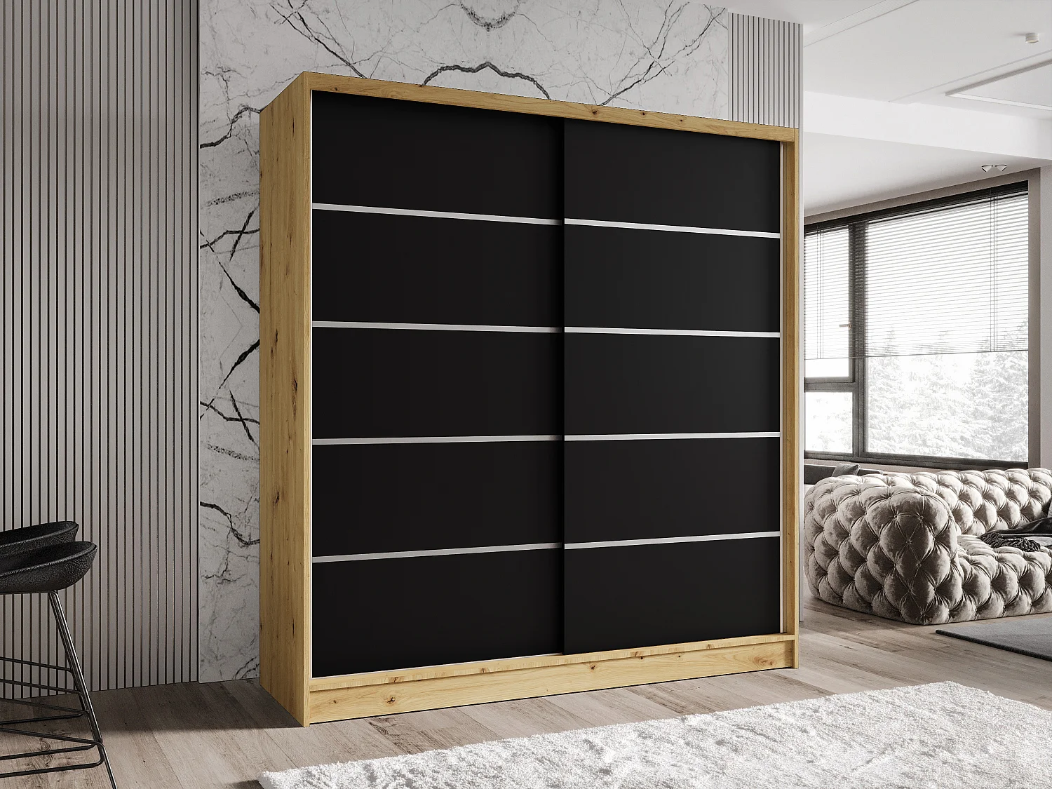 Zweitüriger Schiebeschrank TORONTO T4 Artisan/Schwarz