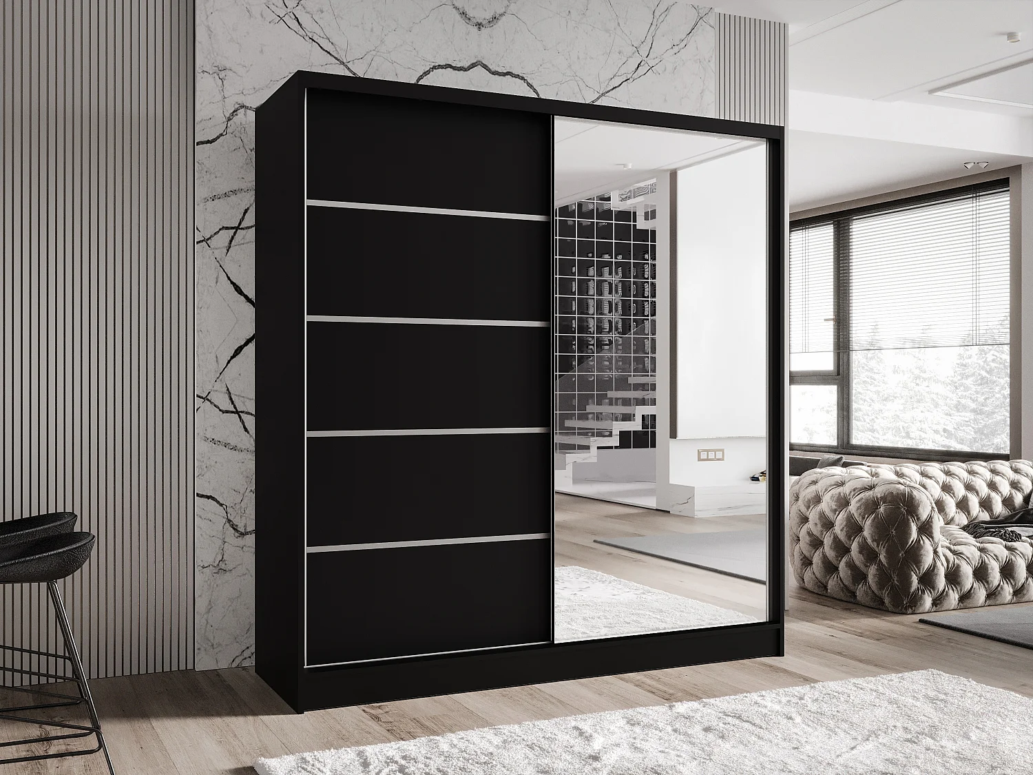 Zweitüriger Schiebeschrank mit Spiegel TORONTO T3 Schwarz