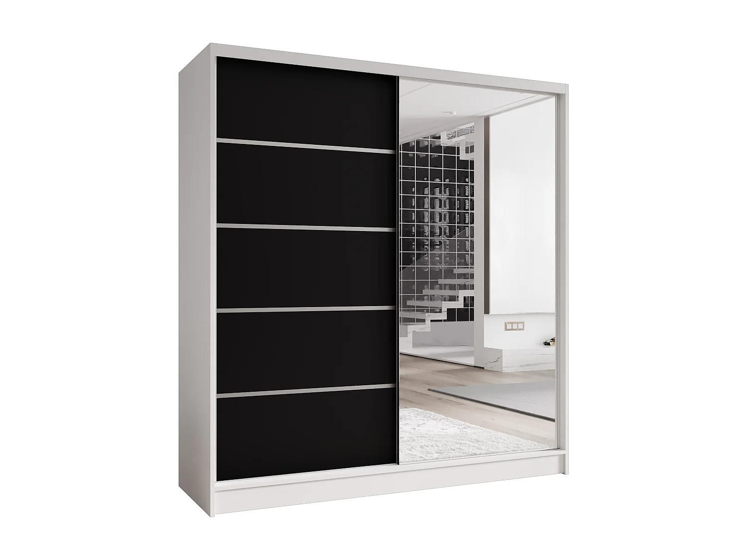 Zweitüriger Schiebeschrank mit Spiegel TORONTO T3 Weiß/Schwarz