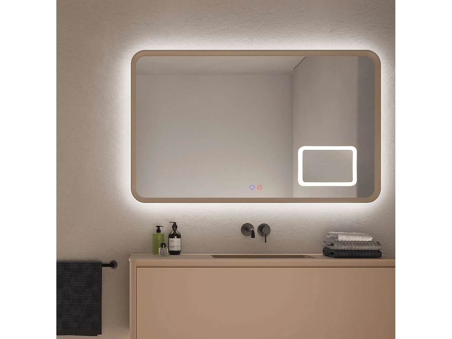 Miroir Led DUOMO Moka 80X80cm - T° Led Variable Rétro-éclairé & Frontal - Tactiles On/Off & Anti-Buée - Zone X3 - LEDIMEX