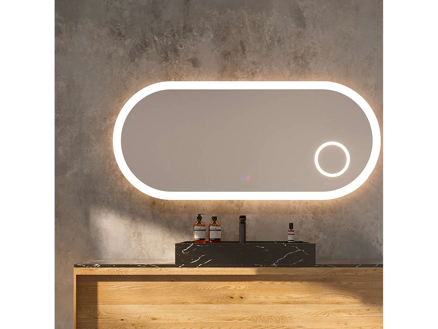Miroir Led RIMINI Blanc120X55cm - T° Led Variable Rétro-éclairé & Frontal - Tactiles On/Off & Anti-Buée - Zone X3 - LEDIMEX