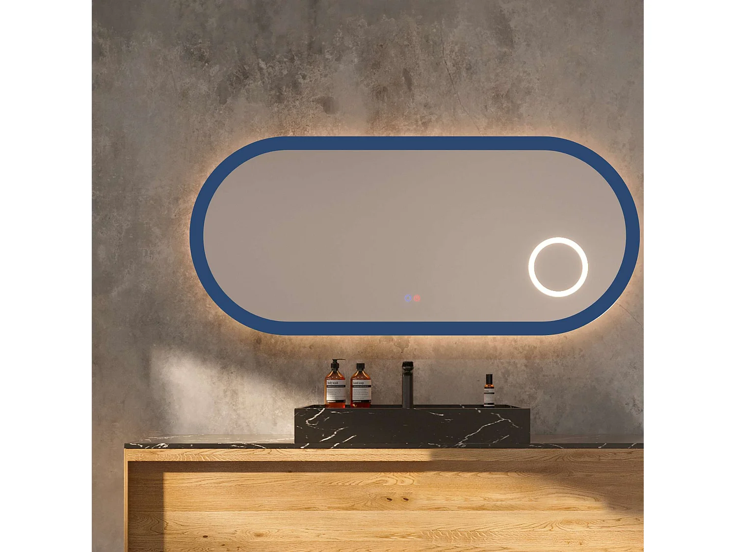 Miroir Led RIMINI Bleu 100X55cm - T° Led Variable Rétro-éclairé & Frontal - Tactiles On/Off & Anti-Buée - Zone X3 - LEDIMEX