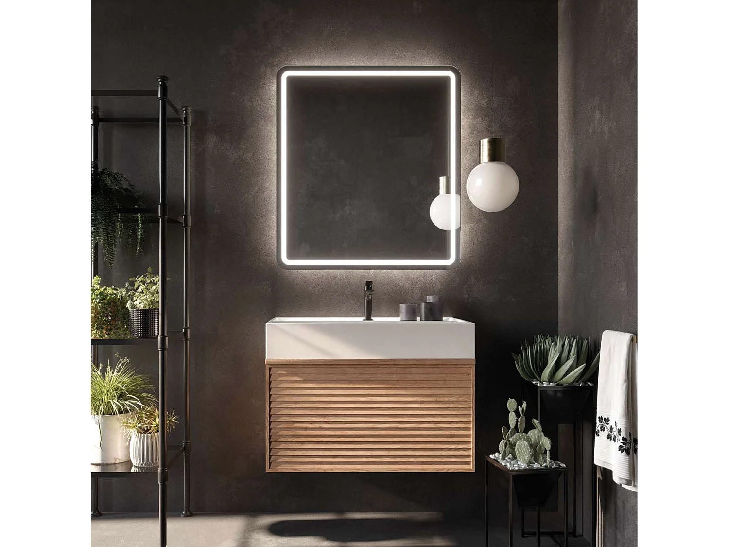 Miroir Salle de Bain AUSTRIA - 60x80cm - Led Rétro-éclairé & Diffusion Frontal (6500K) - LEDIMEX