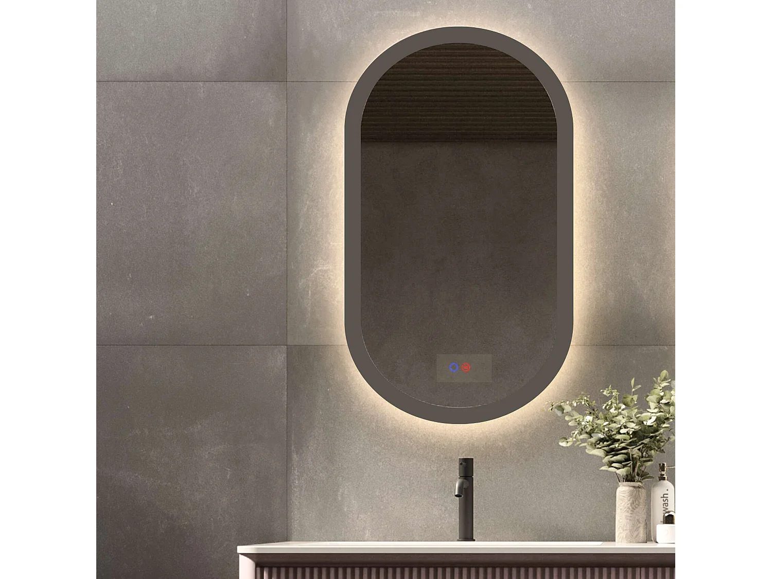 Miroir Salle de Bain MILANO Gris 50X90cm - Led T° Variable Rétro-éclairé & Frontal - Tactiles On/Off & Anti-Buée - LEDIMEX