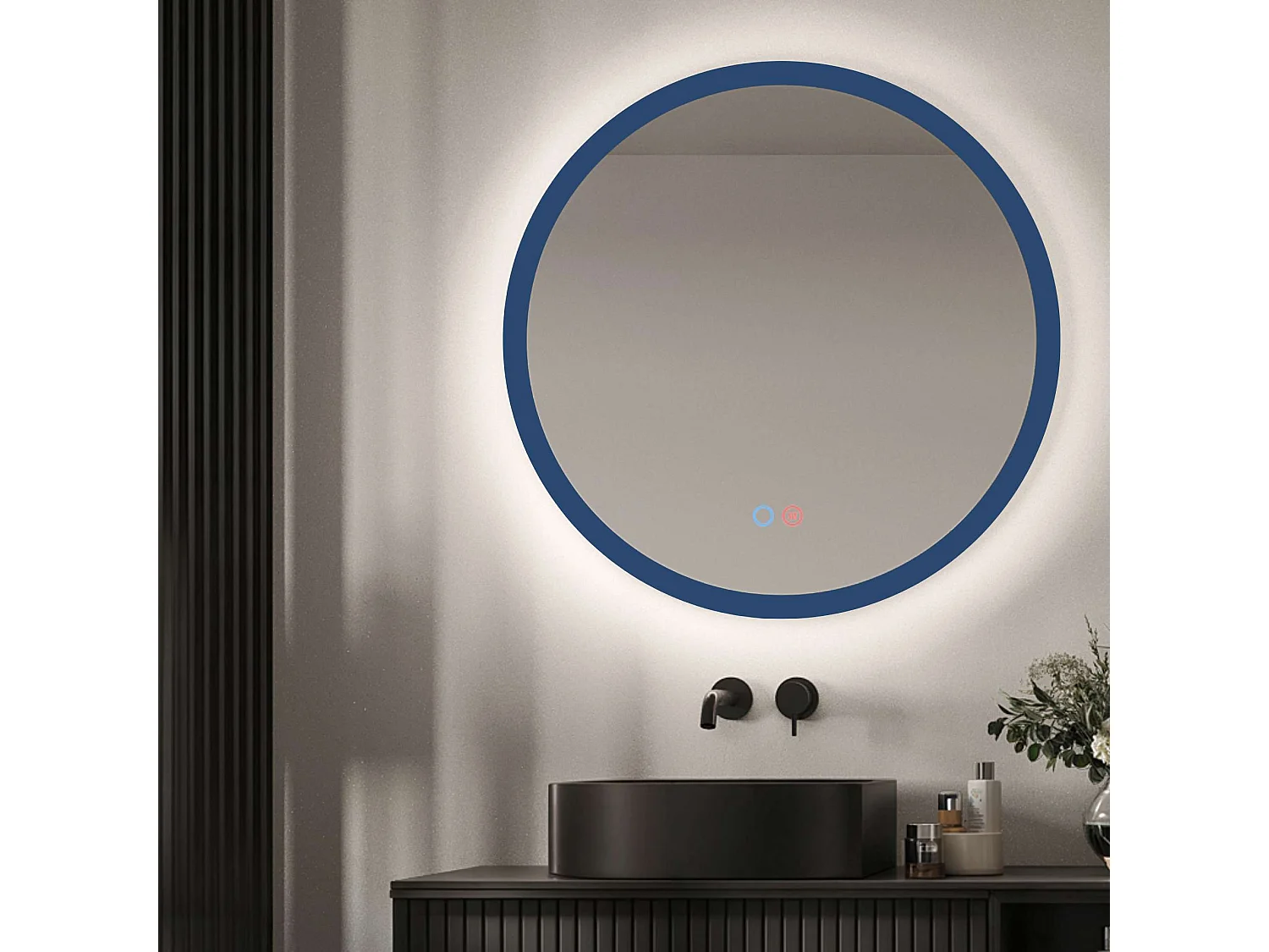 Miroir Salle de Bain TORINO Bleu Ø100cm - T° Led Variable Rétro-éclairé & Frontal - Tactiles On/Off & Anti-Buée - LEDIMEX