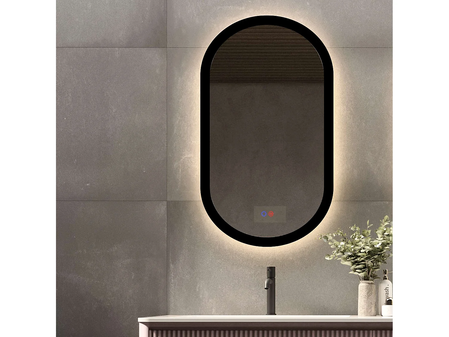 Miroir Salle de Bain MILANO Noir 50X90cm - Led T° Variable Rétro-éclairé & Frontal - Tactiles On/Off & Anti-Buée - LEDIMEX