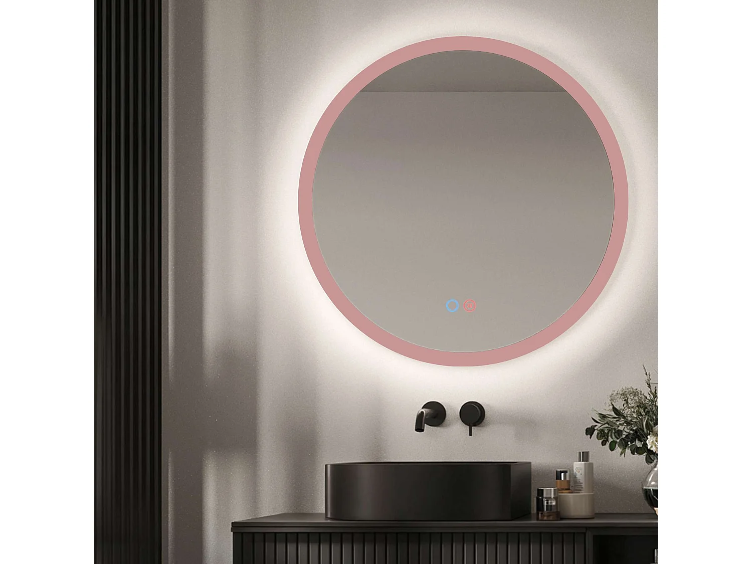 Miroir Salle de Bain TORINO Rose Ø100cm - T° Led Variable Rétro-éclairé & Frontal - Tactiles On/Off & Anti-Buée - LEDIMEX