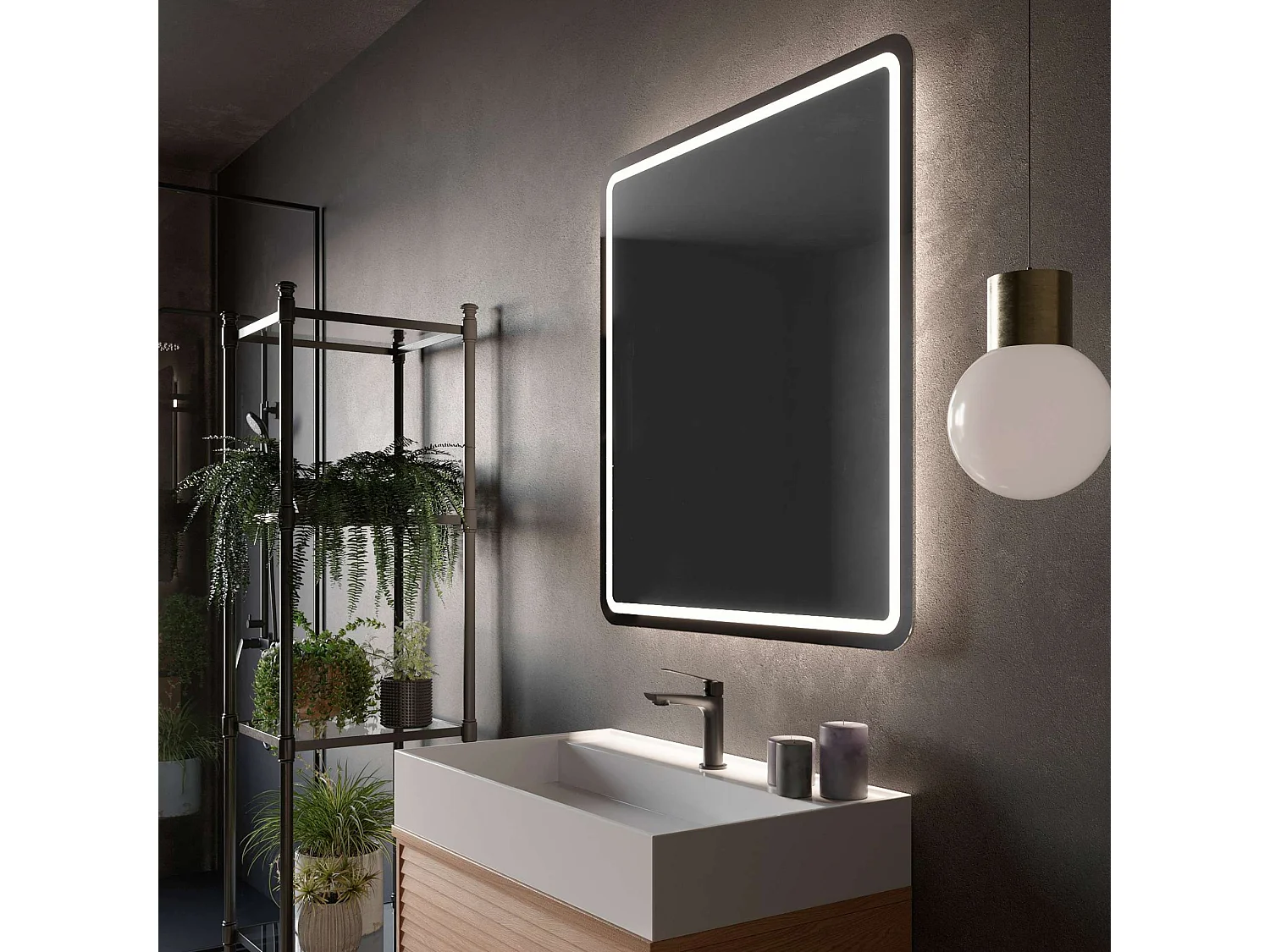 Miroir Salle de Bain AUSTRIA - 90x80cm - Led Rétro-éclairé & Diffusion Frontal (6500K) - LEDIMEX