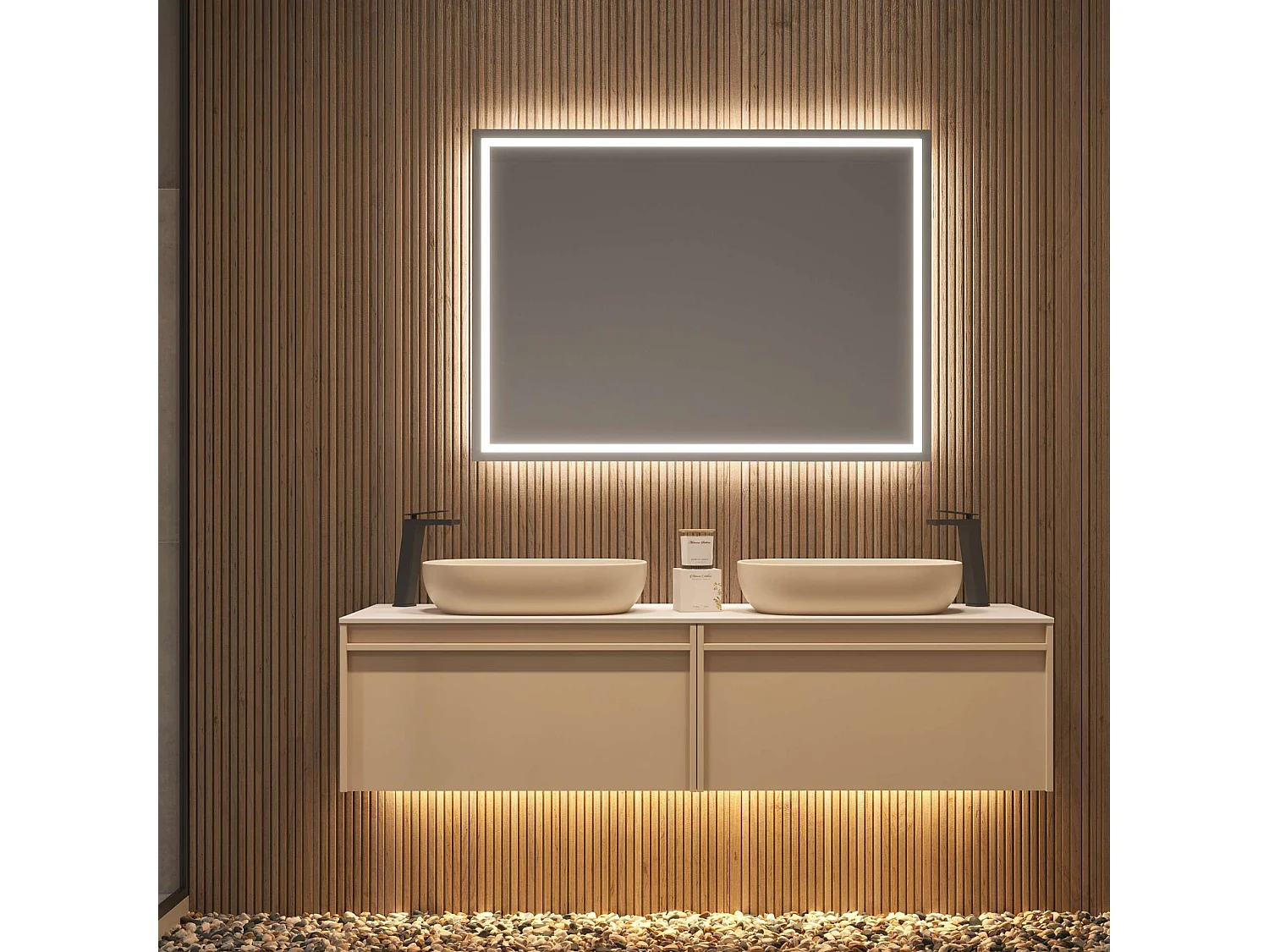 Miroir Salle de Bain FRANCIA - 100x80cm -Led Rétro-éclairé & Diffusion Frontal (6500K) - LEDIMEX