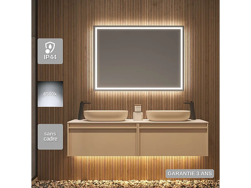 Miroir Salle de Bain FRANCIA - 100x80cm -Led Rétro-éclairé & Diffusion Frontal (6500K) - LEDIMEX