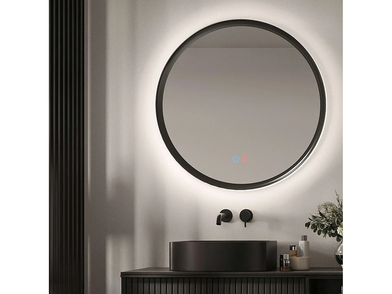 Miroir Salle de Bain TORINO Noir Ø60cm - T° Led Variable Rétro-éclairé & Frontal - Tactiles On/Off & Anti-Buée - LEDIMEX