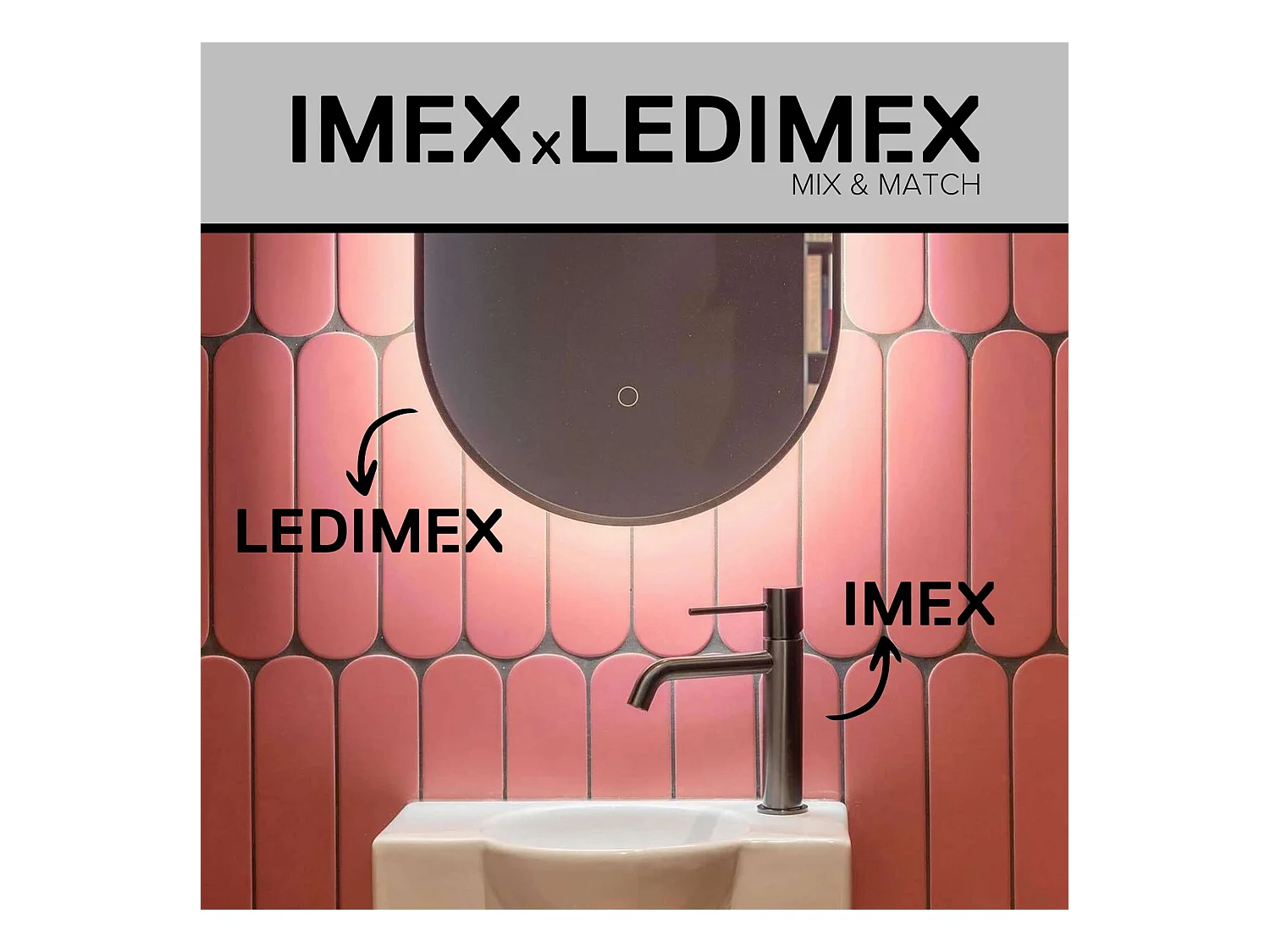 Miroir Led RIMINI Noir 100X55cm - T° Led Variable Rétro-éclairé & Frontal - Tactiles On/Off & Anti-Buée - Zone X3 - LEDIMEX