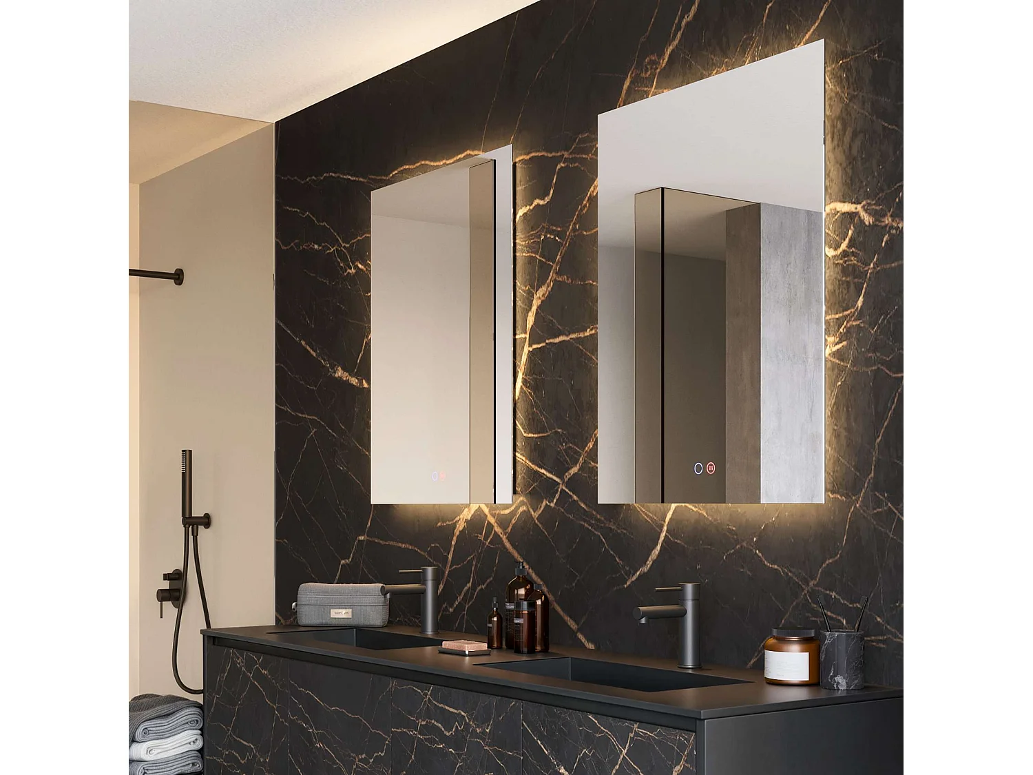 Miroir Salle de Bain ITALIA - 70x80cm - Led Rétro-éclairé (6500K) - Tactiles On/Off & Anti-Buée - LEDIMEX