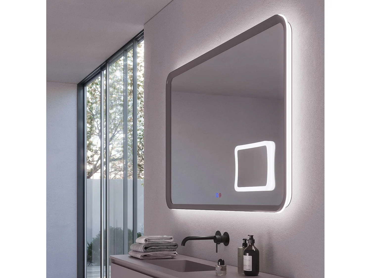 Miroir Led DUOMO Gris 120X80cm - T° Led Variable Rétro-éclairé & Frontal - Tactiles On/Off & Anti-Buée - Zone X3 - LEDIMEX