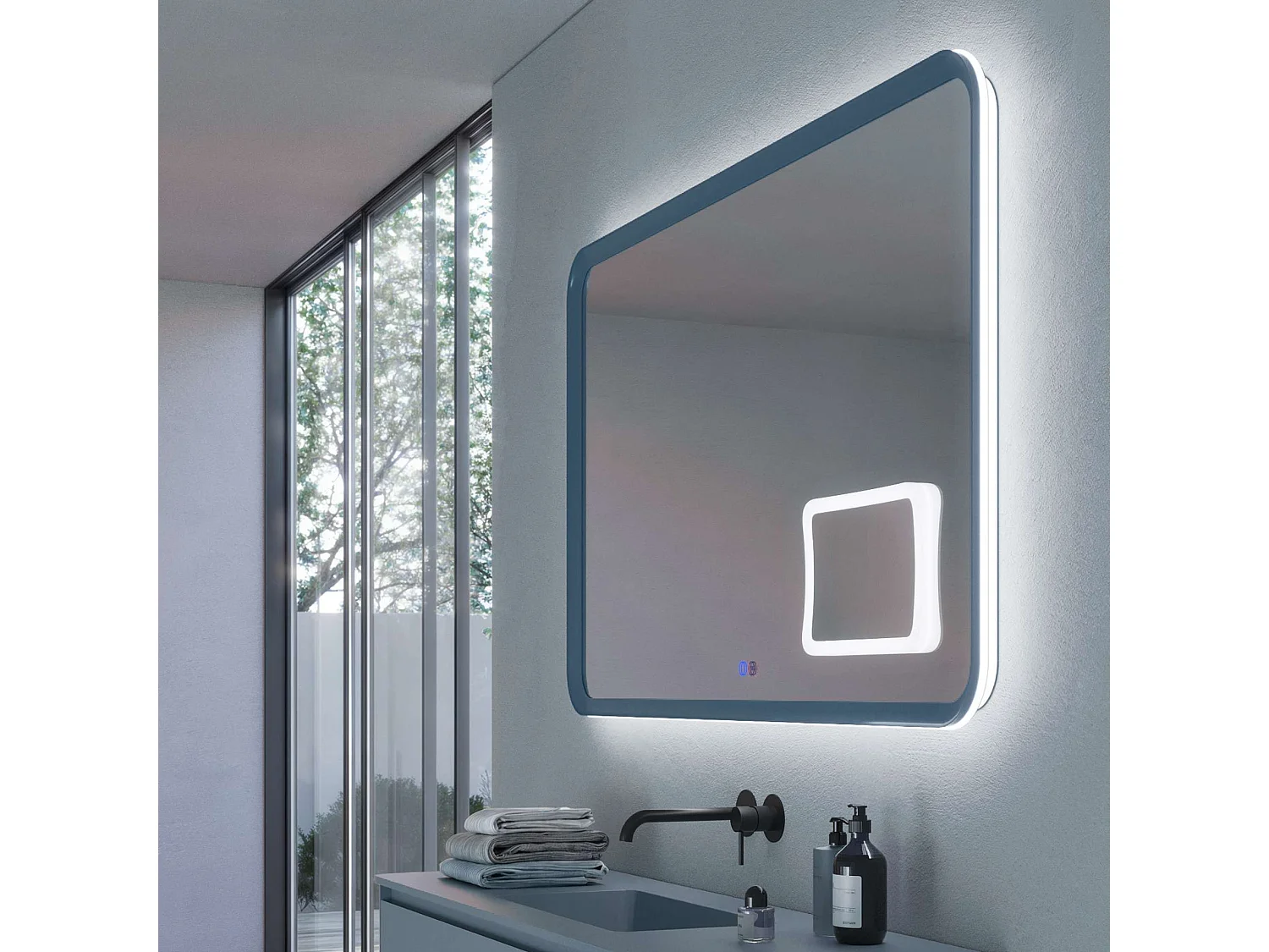 Miroir Led DUOMO Bleu 120X80cm - T° Led Variable Rétro-éclairé & Frontal - Tactiles On/Off & Anti-Buée - Zone X3 - LEDIMEX