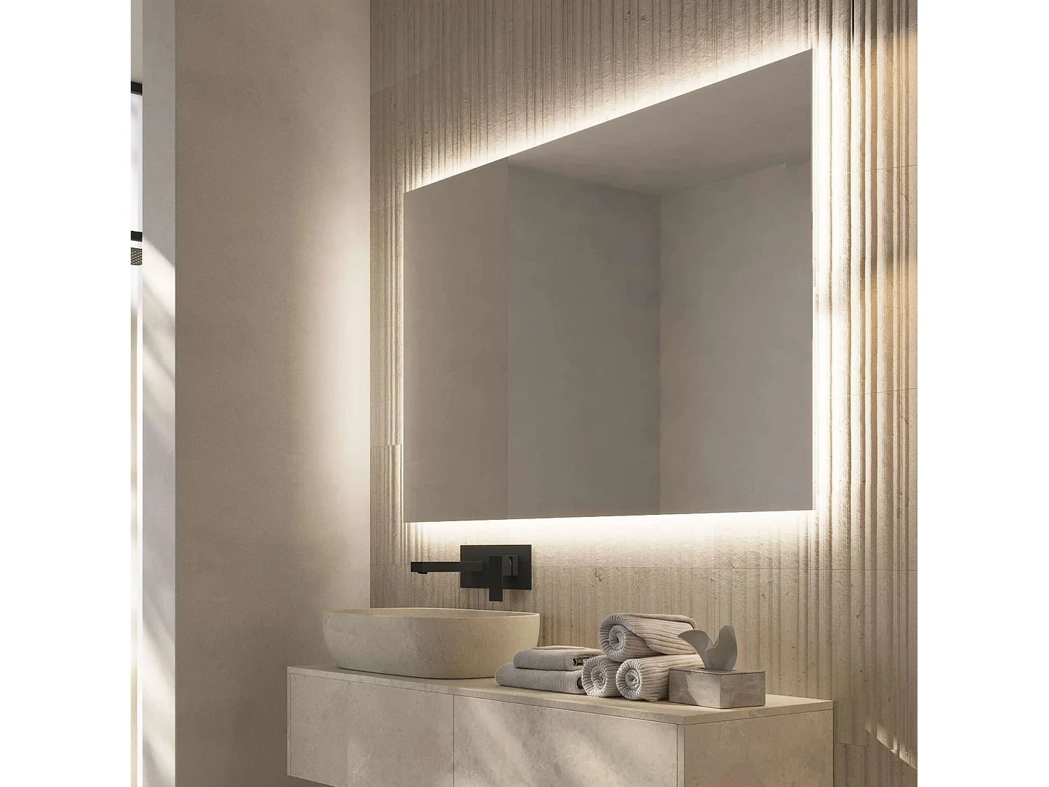 Miroir Salle de Bain SUECIA - 100x70cm - Led Rétro-Éclairé (6500K) - Verre Sécurité 5mm - LEDIMEX