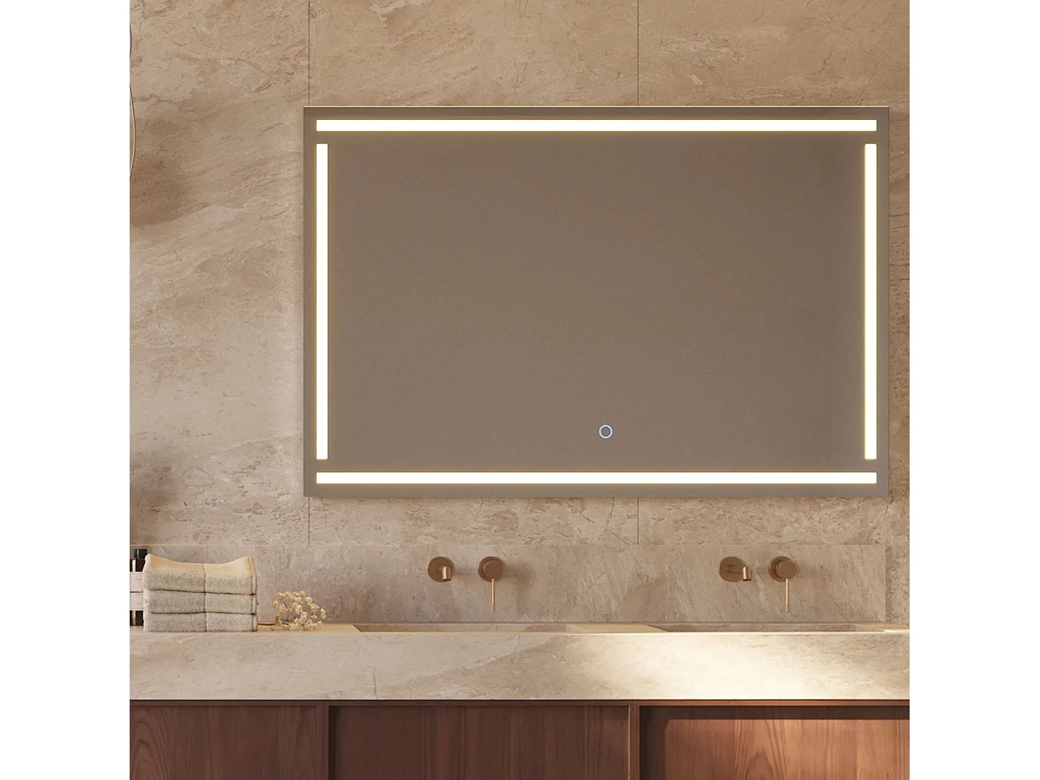 Miroir Salle de Bain VIENA - 80x80cm - Led Frontal T° Variable Frontal - Tactiles On/Off & Anti-Buée - LEDIMEX