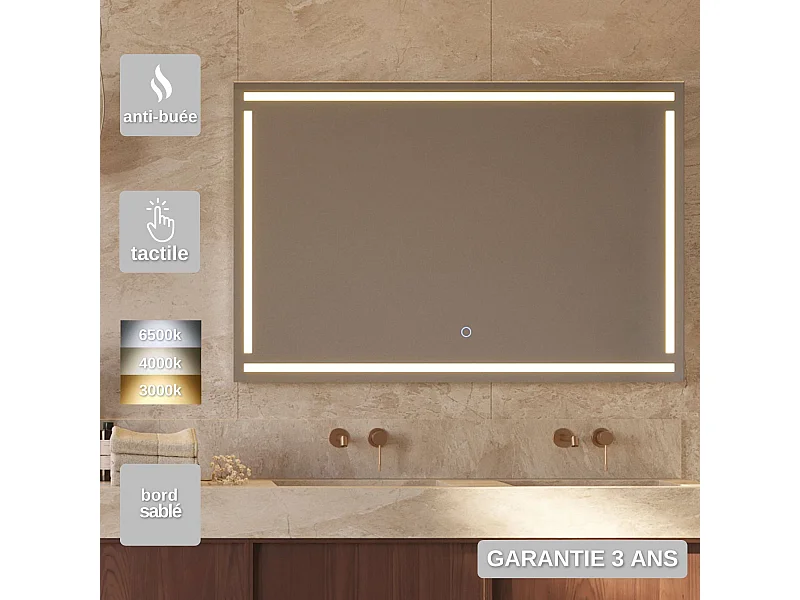 Miroir Salle de Bain VIENA - 80x80cm - Led Frontal T° Variable Frontal - Tactiles On/Off & Anti-Buée - LEDIMEX