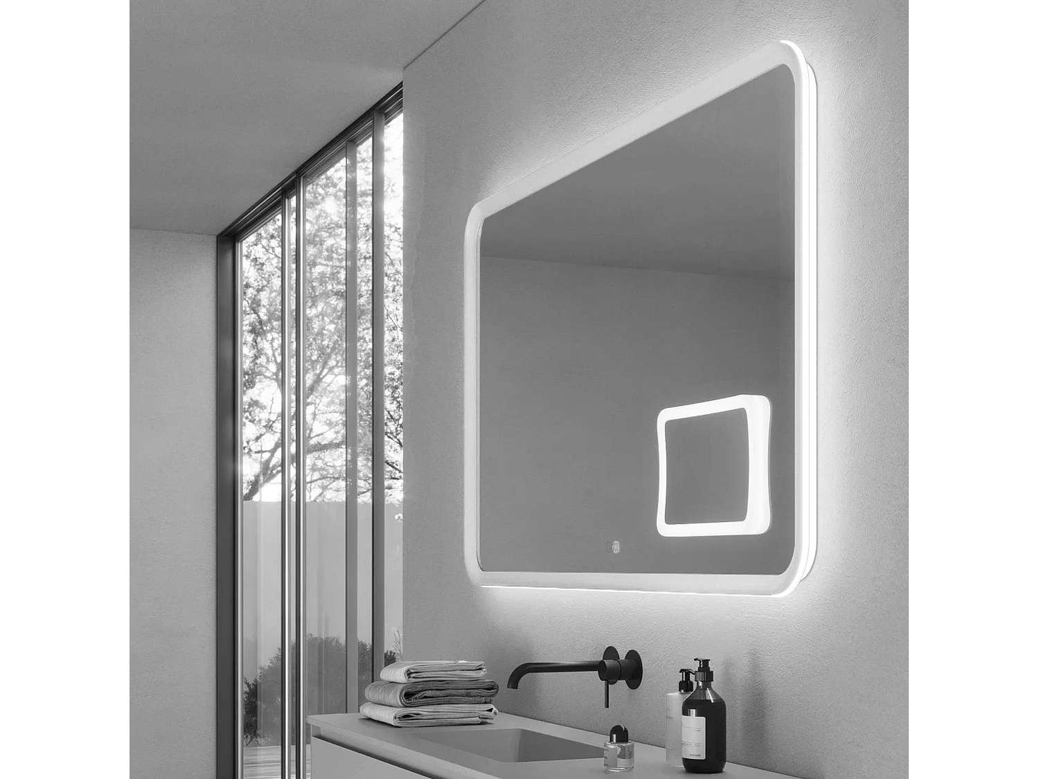 Miroir Led DUOMO Blanc 80X80cm - T° Led Variable Rétro-éclairé & Frontal - Tactiles On/Off & Anti-Buée - Zone X3 - LEDIMEX