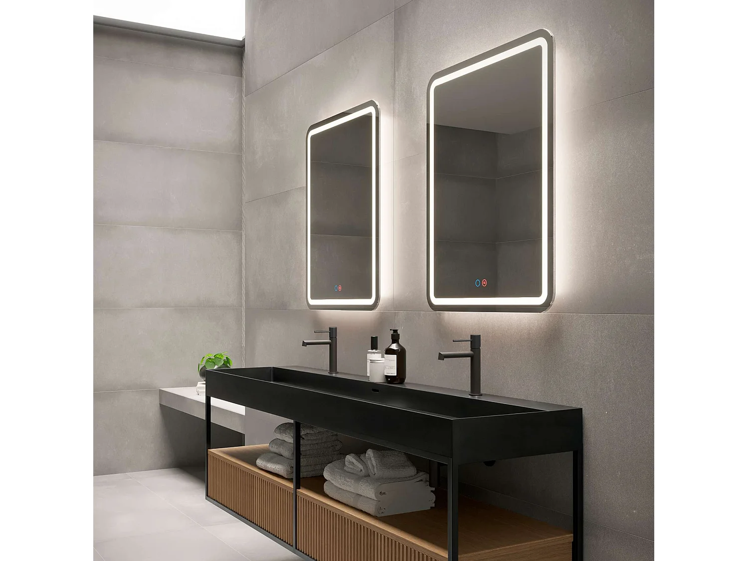 Miroir Salle de Bain GRECIA - 100x80cm - Led Rétro-éclairé & Diffusion Frontal - Tactiles On/Off & Anti-Buée - LEDIMEX