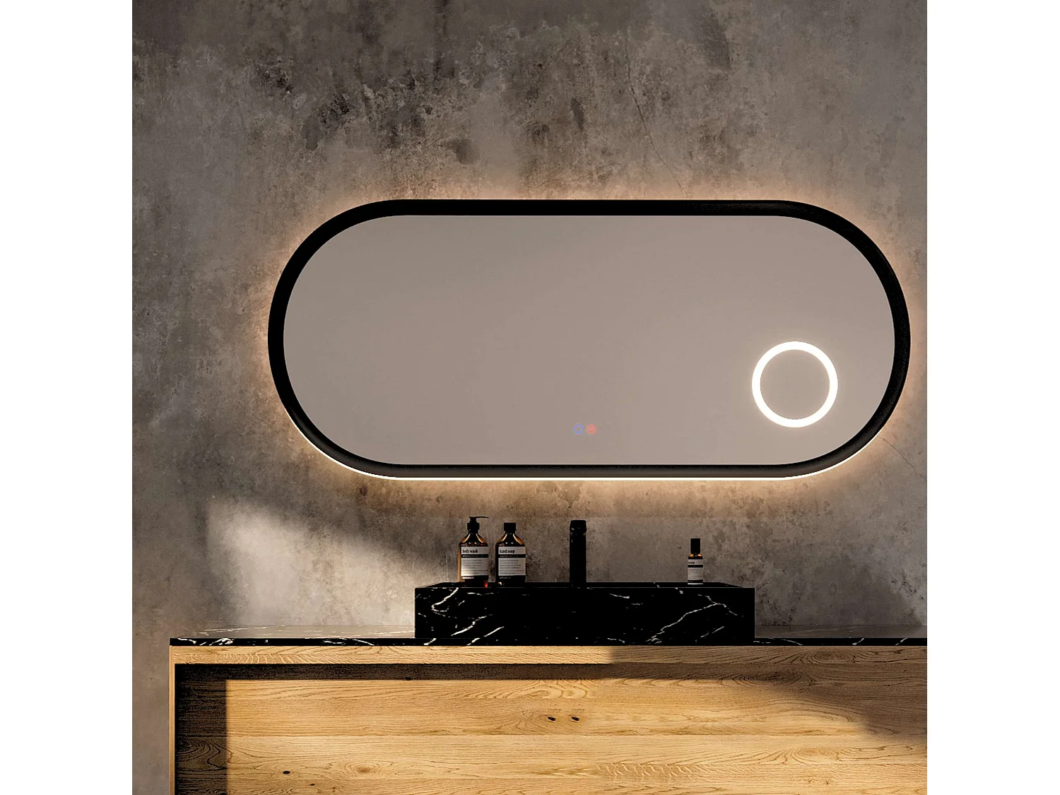Miroir Led RIMINI Noir 120X55cm - T° Led Variable Rétro-éclairé & Frontal - Tactiles On/Off & Anti-Buée - Zone X3 - LEDIMEX