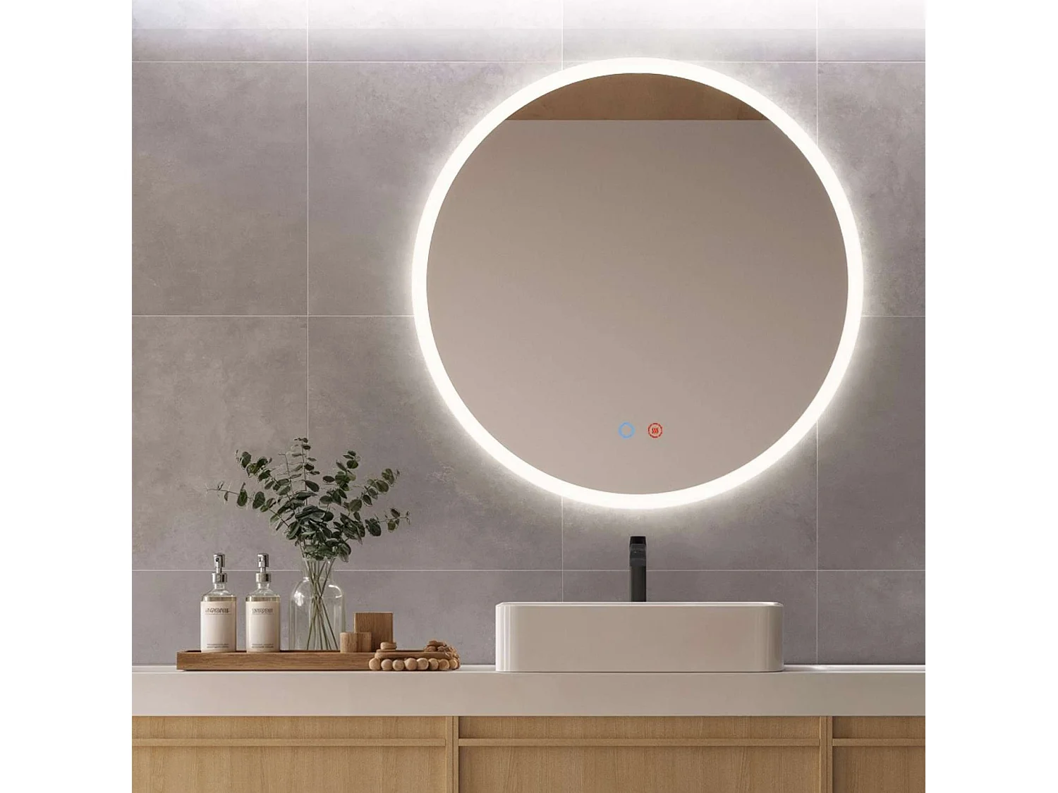 Miroir Salle de Bain LONDRES - Ø90 - Led Rétro-Éclairé (6500K) - Tactiles On/Off & Anti-Buée - LEDIMEX