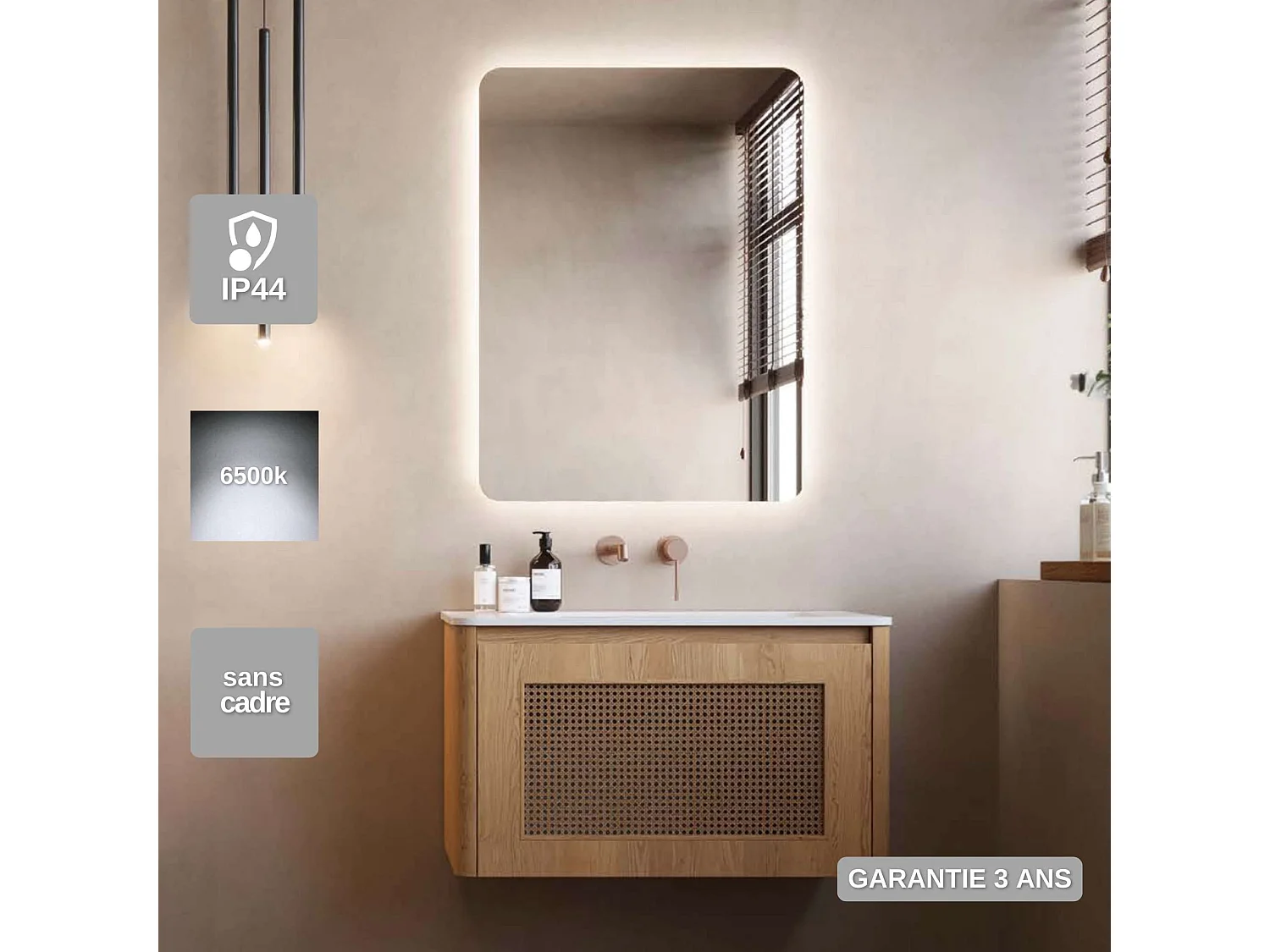 Miroir Salle de Bain DINAMARCA - 90x80cm - Led Rétro-éclairé (6500K) - LEDIMEX