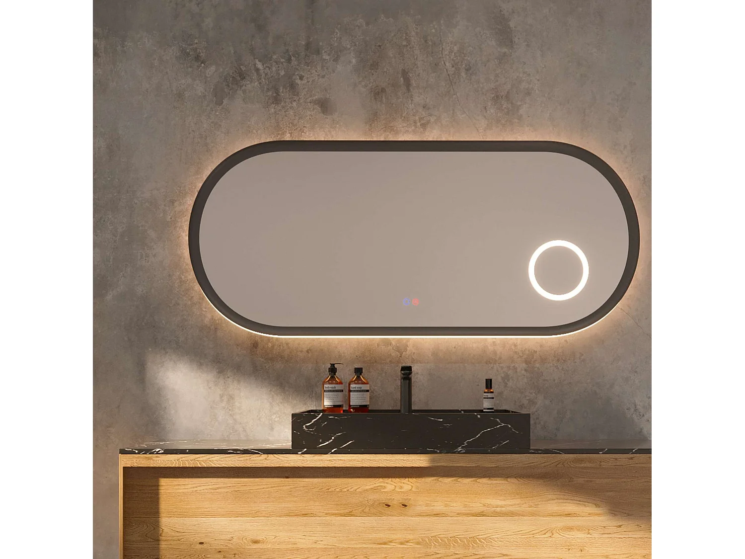 Miroir Led RIMINI Gris 100X55cm - T° Led Variable Rétro-éclairé & Frontal - Tactiles On/Off & Anti-Buée - Zone X3 - LEDIMEX