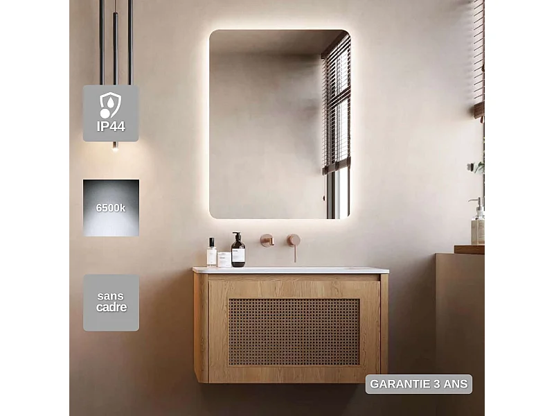Miroir Salle de Bain DINAMARCA - 60x80cm - Led Rétro-éclairé (6500K) - LEDIMEX