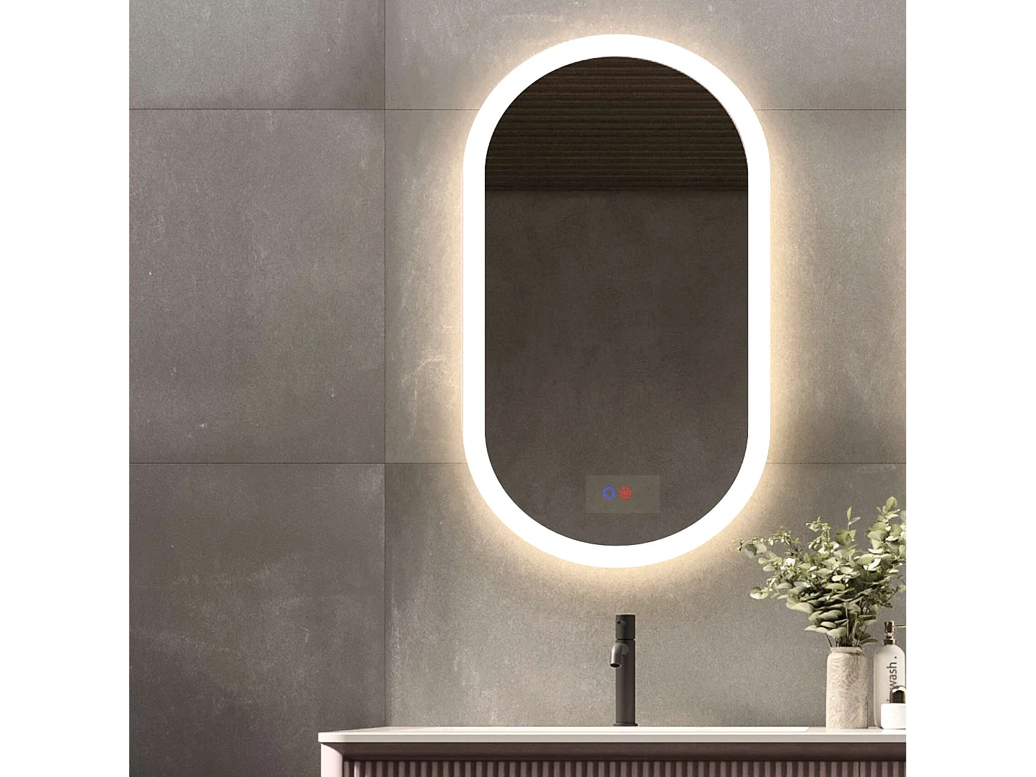 Miroir Salle de Bain MILANO Blanc 50X90cm - Led T° Variable Rétro-éclairé & Frontal - Tactiles On/Off & Anti-Buée - LEDIMEX