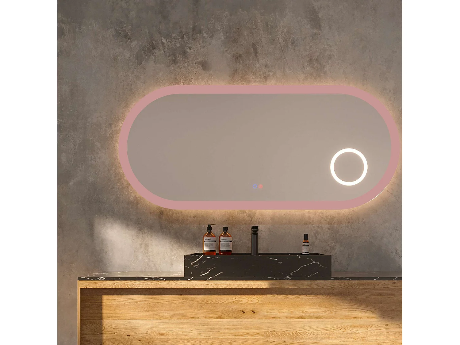 Miroir Led RIMINI Rose 100X55cm - T° Led Variable Rétro-éclairé & Frontal - Tactiles On/Off & Anti-Buée - Zone X3 - LEDIMEX