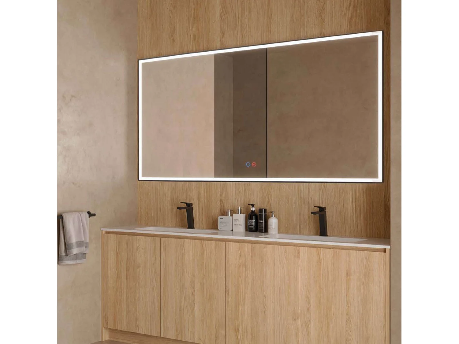 Miroir Salle de Bain SUIZA - 120x80cm - Noir Mat - Led Frontal T° Variable - Tactiles On/Off & Anti-Buée - LEDIMEX