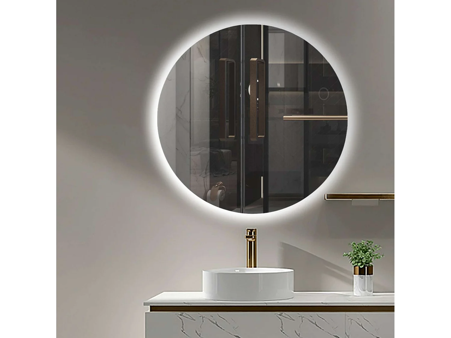 Miroir Salle de Bain OPORTO - Ø70 - Led Rétro-Éclairé (6500K) - Verre Sécurité 5mm - LEDIMEX