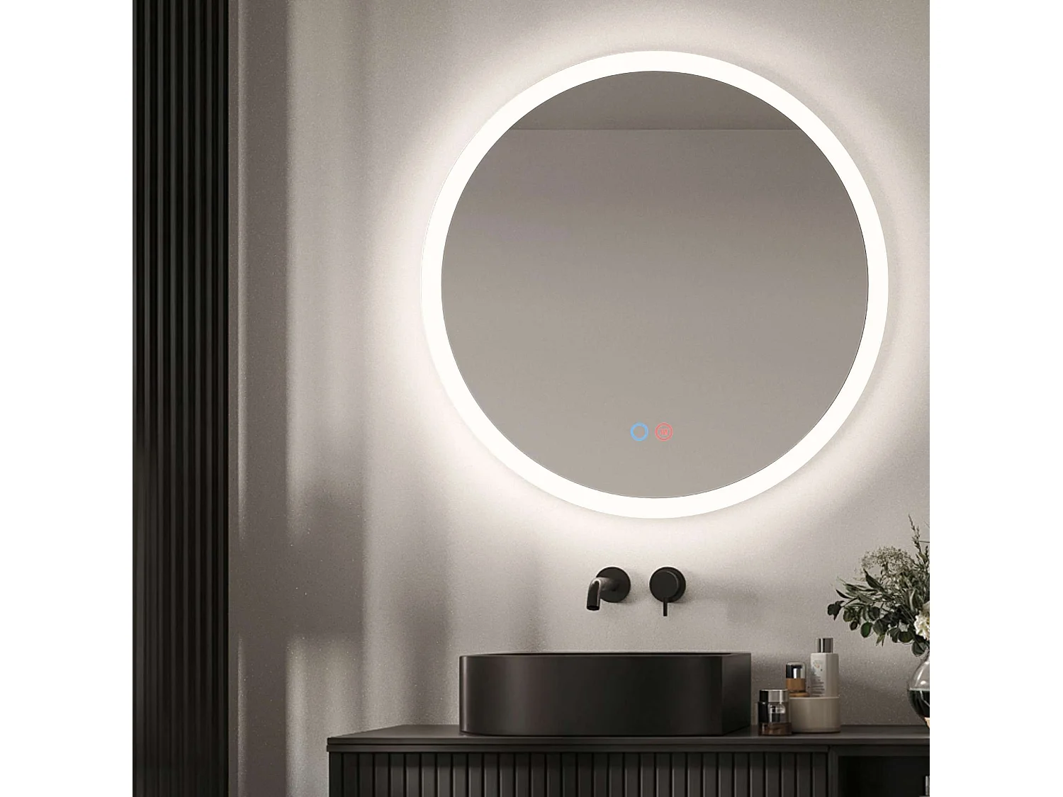 Miroir Salle de Bain TORINO Blanc Ø100cm - T° Led Variable Rétro-éclairé & Frontal - Tactiles On/Off & Anti-Buée - LEDIMEX