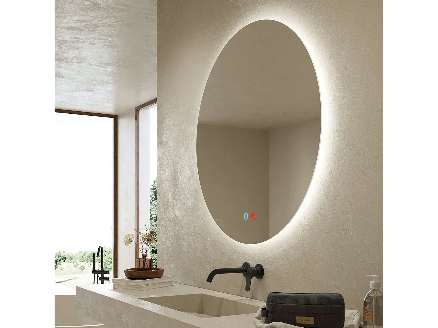 Miroir Salle de Bain LISBOA - Ø90 - Led Rétro-Éclairé (6500K) - Tactiles On/Off & Anti-Buée - LEDIMEX