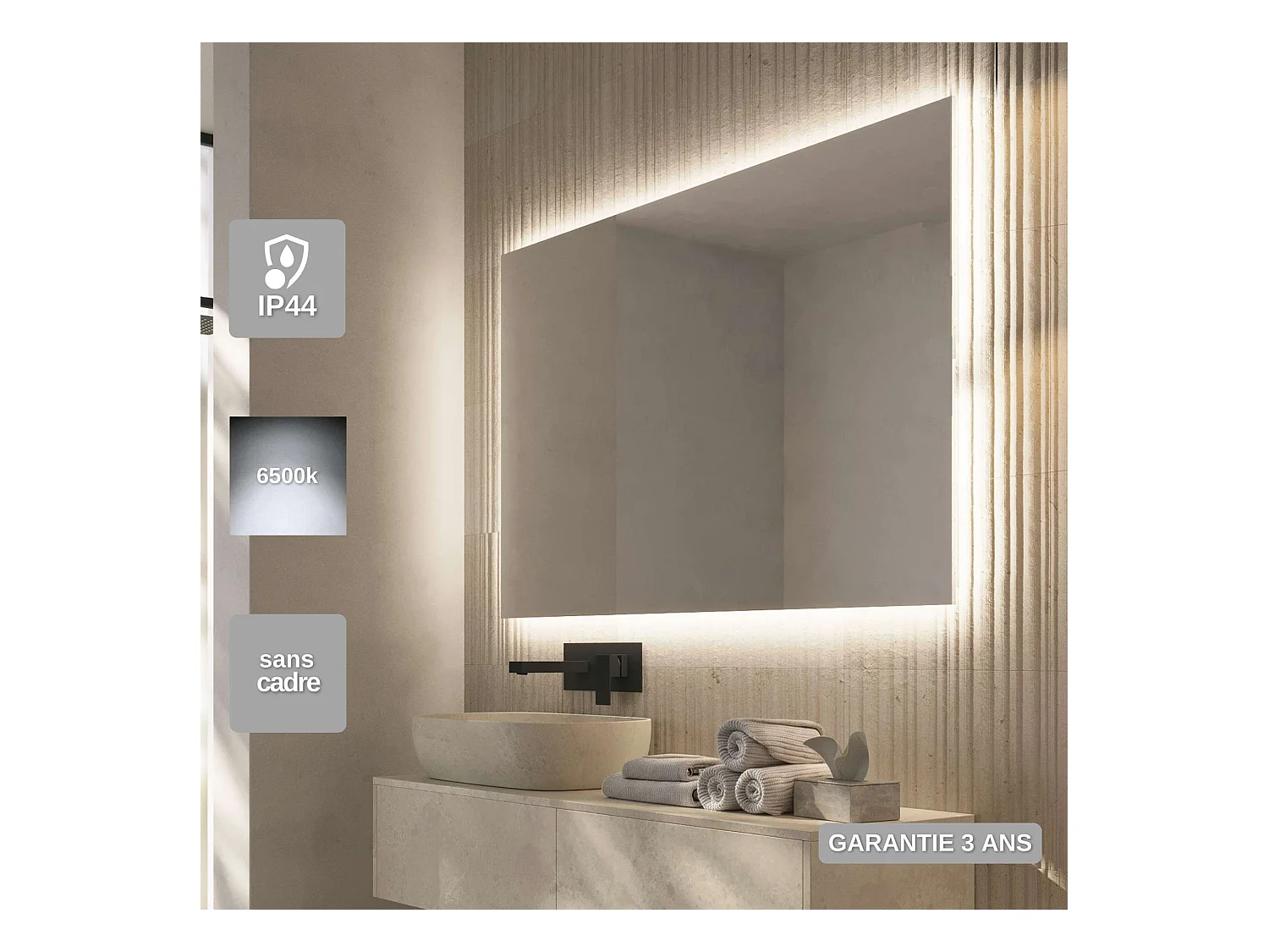 Miroir Salle de Bain SUECIA - 60x80cm - Led Rétro-Éclairé (6500K) - Verre Sécurité 5mm - LEDIMEX