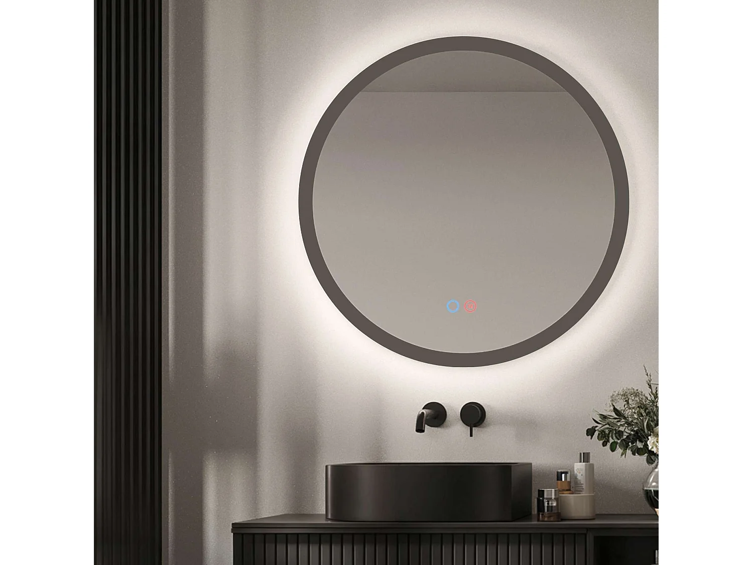 Miroir Salle de Bain TORINO Gris Ø100cm - T° Led Variable Rétro-éclairé & Frontal - Tactiles On/Off & Anti-Buée - LEDIMEX
