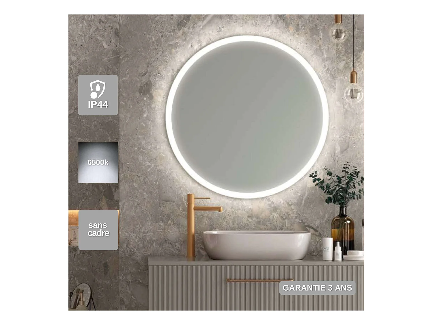 Miroir Salle de Bain BELGICA - Ø50cm - Led Rétro-éclairé & Diffusion Frontal (6500K) - LEDIMEX