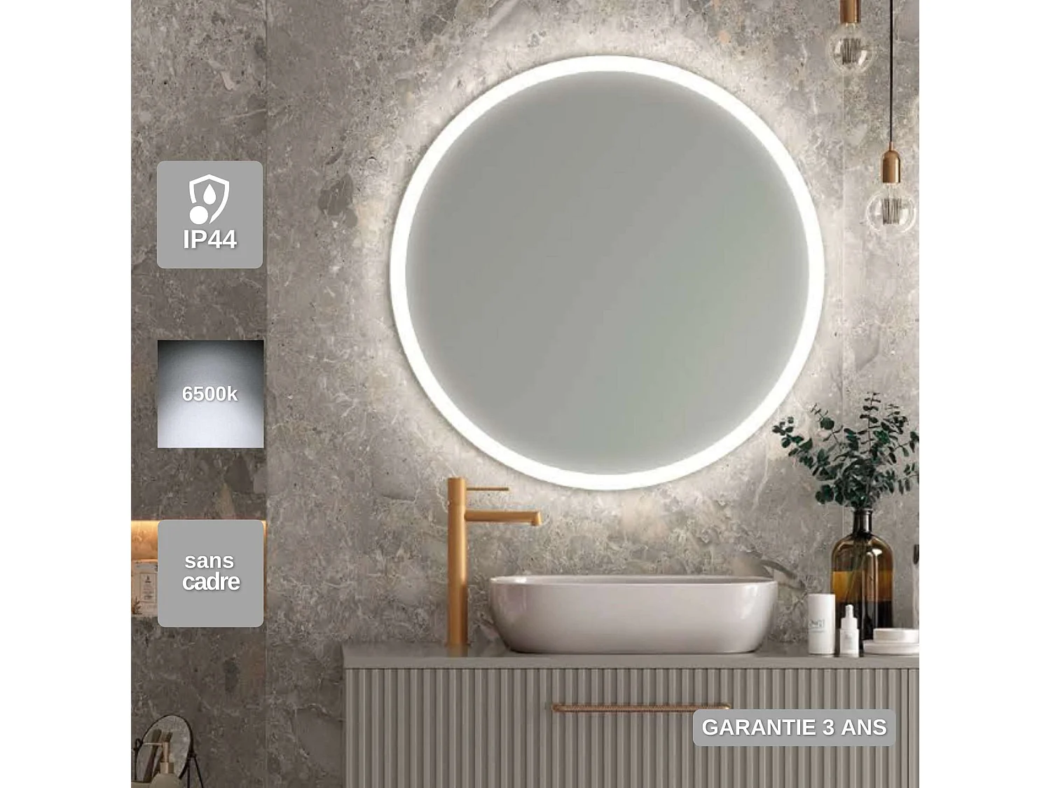 Miroir Salle de Bain BELGICA - Ø50cm - Led Rétro-éclairé & Diffusion Frontal (6500K) - LEDIMEX