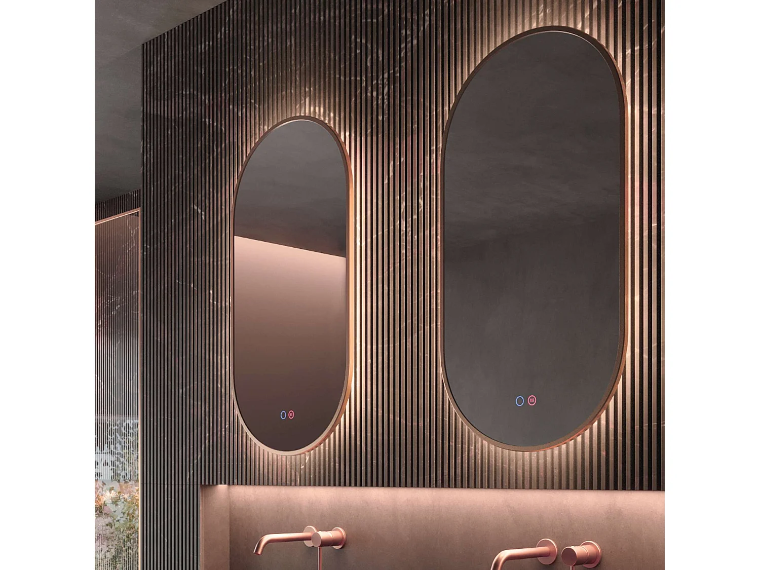 Miroir Salle de Bain TOKYO - 50x90cm - Or Rose - Led Frontal T° Variable - Tactiles On/Off & Anti-Buée - LEDIMEX