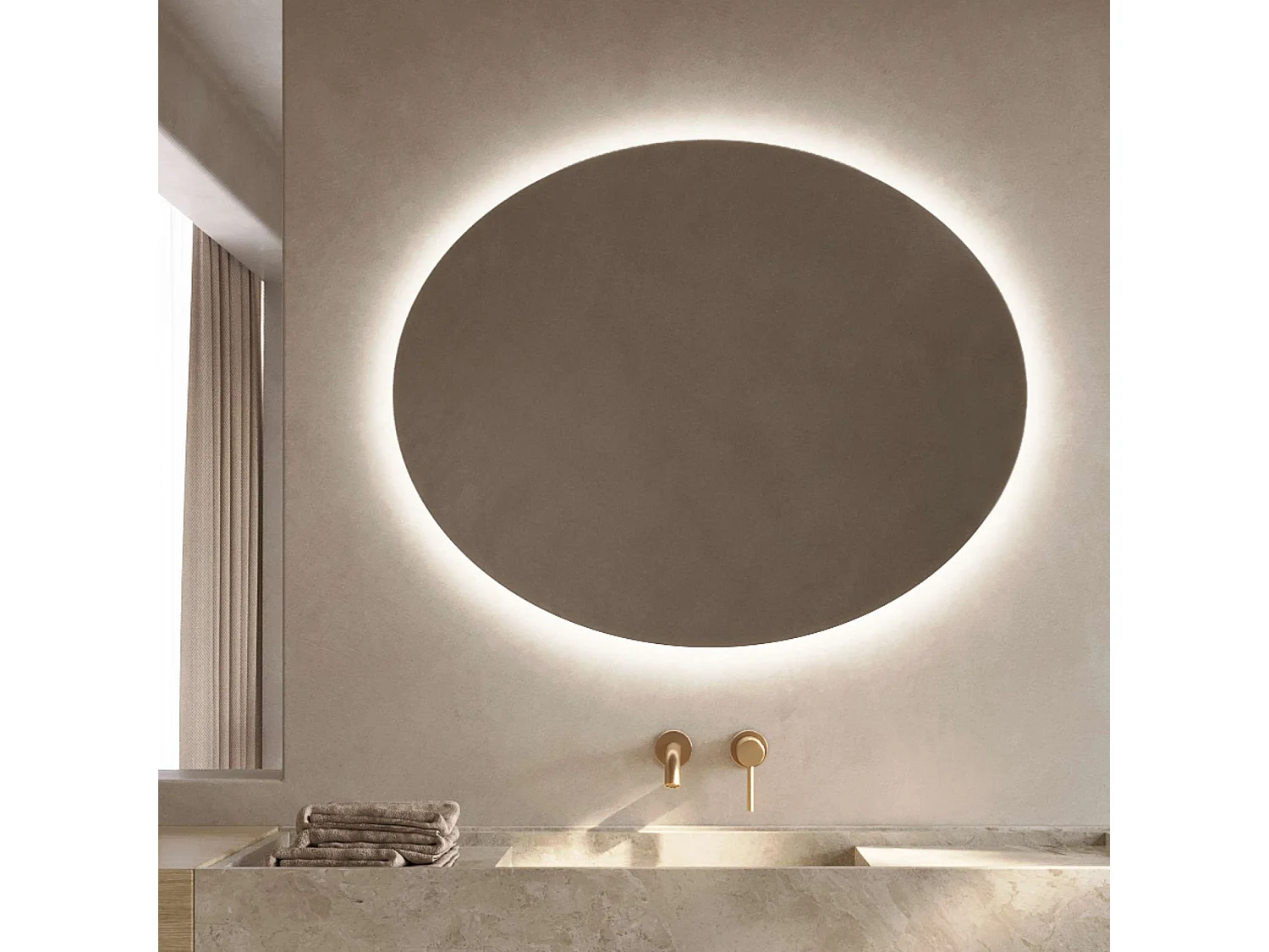 Miroir Salle de Bain OVAL - 100x80cm - Led Rétro-Éclairé (6500K) - Verre Sécurité 5mm - LEDIMEX