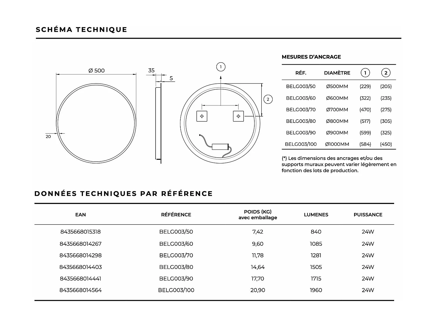 Miroir Salle de Bain BELGICA - Ø70cm - Led Rétro-éclairé & Diffusion Frontal (6500K) - LEDIMEX