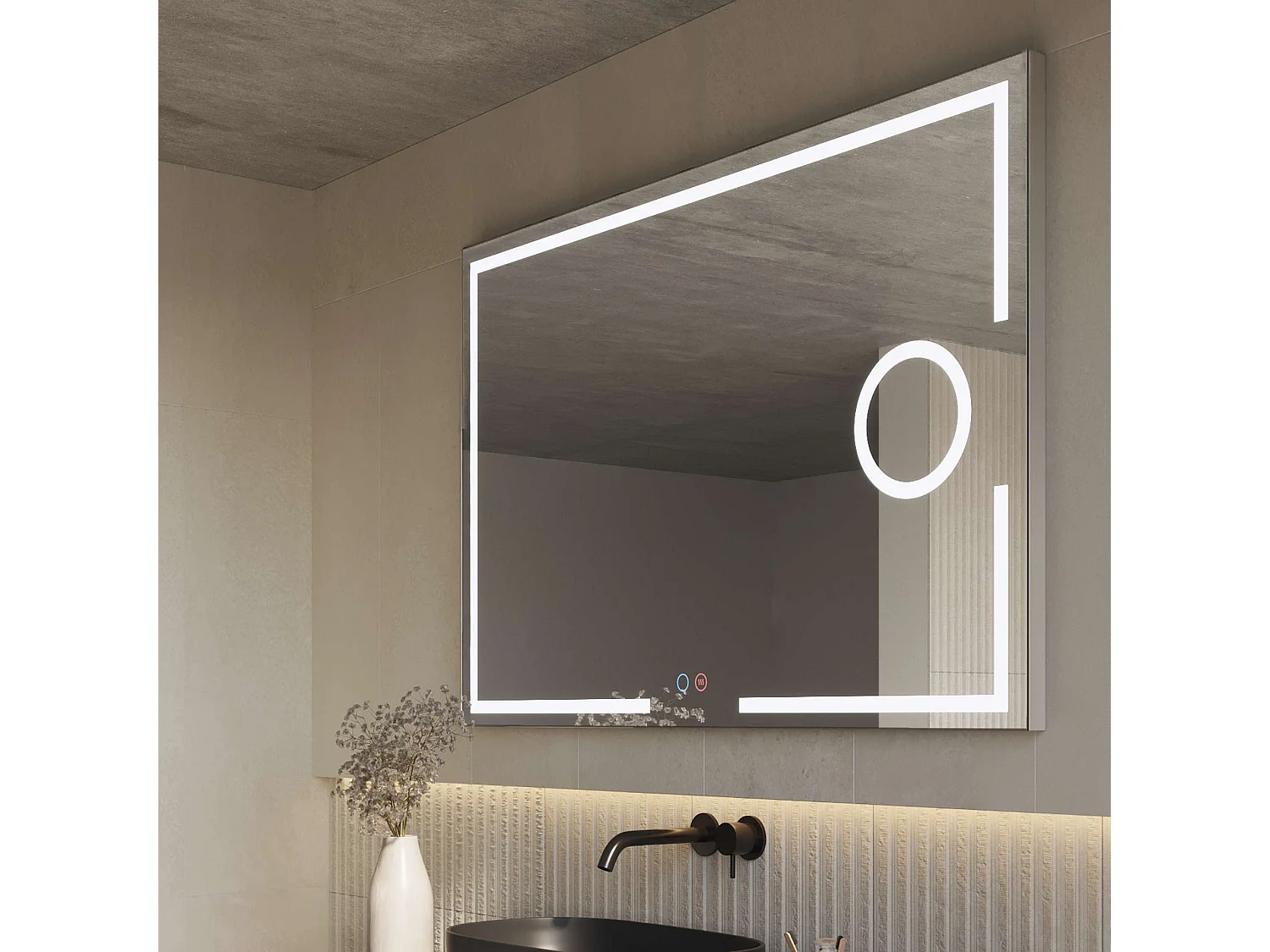 Miroir Salle de Bain MALTA - 120x80cm - T° Led Variable - Tactiles On/Off & Anti-Buée & Zone Grossissant X5 - LEDIMEX