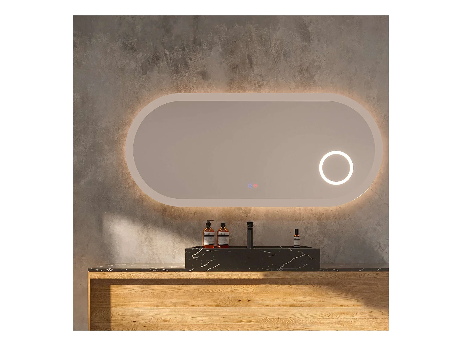 Miroir Led RIMINI Moka 100X55cm - T° Led Variable Rétro-éclairé & Frontal - Tactiles On/Off & Anti-Buée - Zone X3 - LEDIMEX