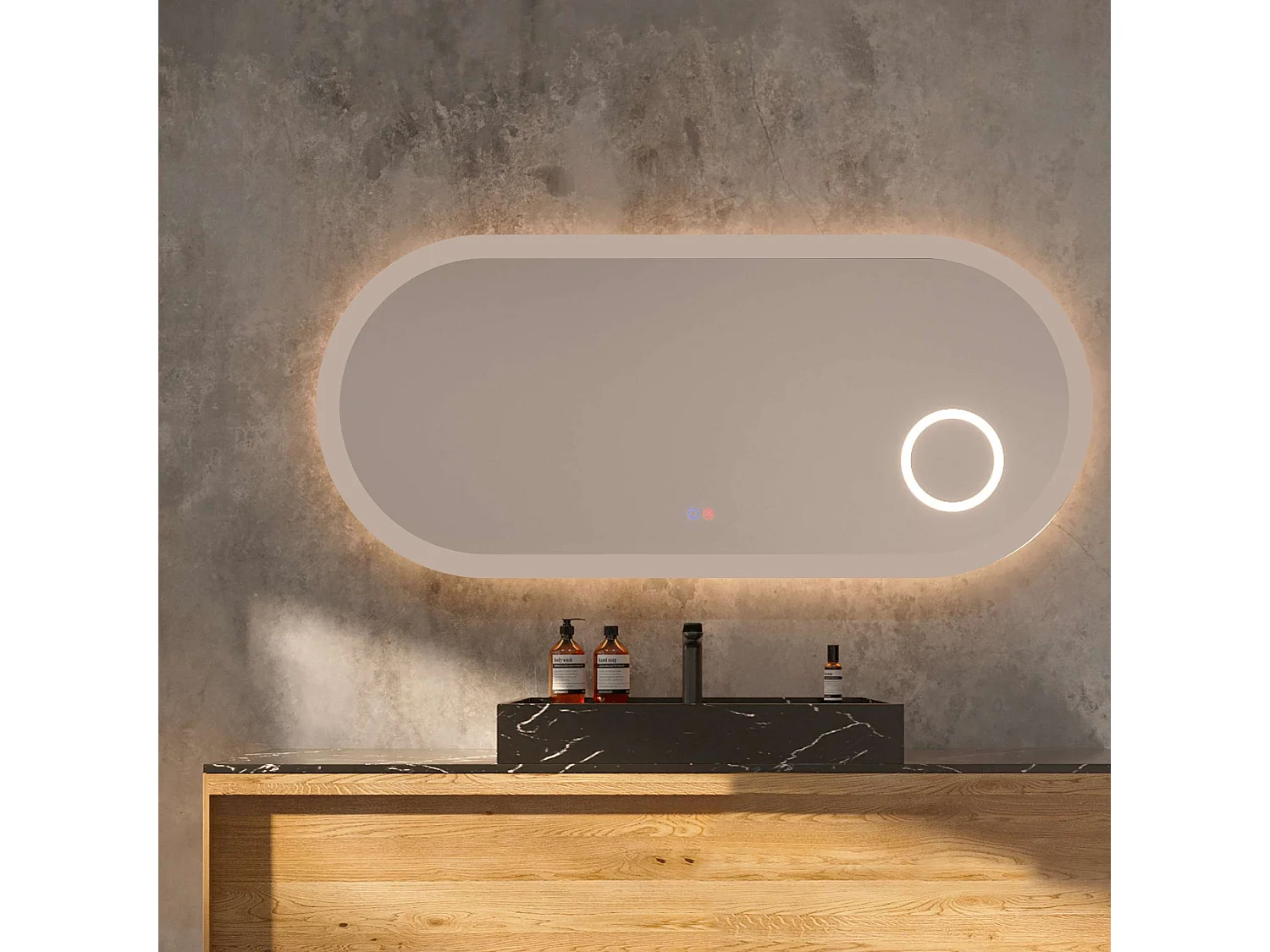 Miroir Led RIMINI Moka 100X55cm - T° Led Variable Rétro-éclairé & Frontal - Tactiles On/Off & Anti-Buée - Zone X3 - LEDIMEX