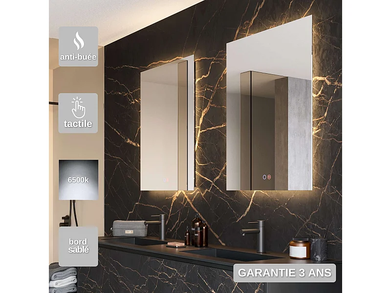 Miroir Salle de Bain ITALIA - 90x80cm - Led Rétro-éclairé (6500K) - Tactiles On/Off & Anti-Buée - LEDIMEX
