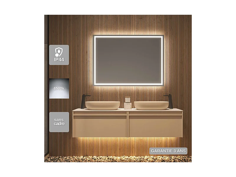 Miroir Salle de Bain FRANCIA - 90x80cm - Led Rétro-éclairé & Diffusion Frontal (6500K) - LEDIMEX